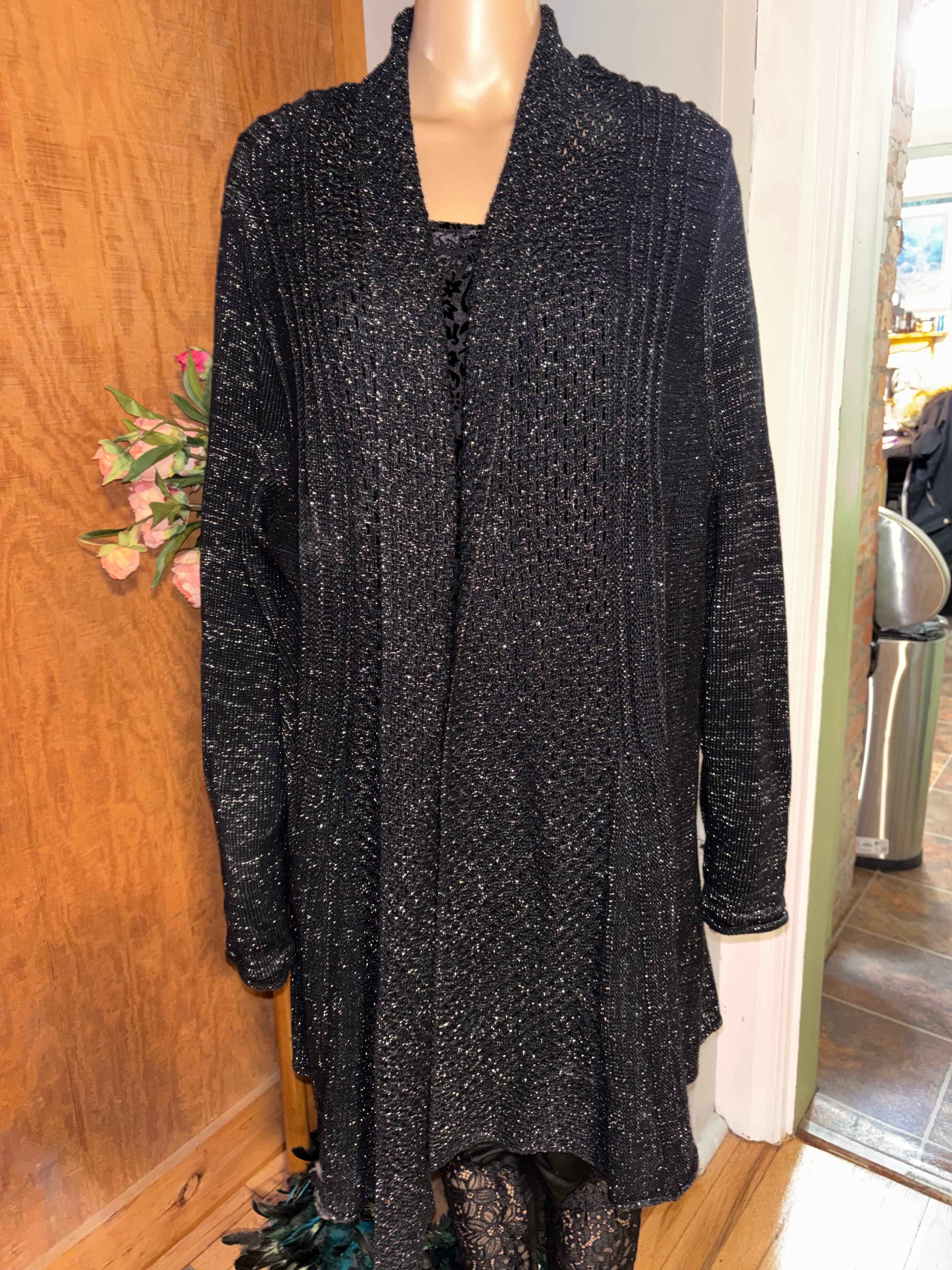 89TH + MADISON black glitter cardigan 2X